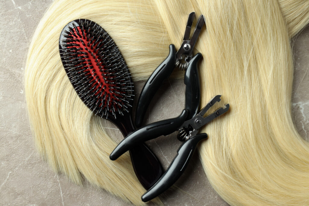 hair extension accessories on gray textured