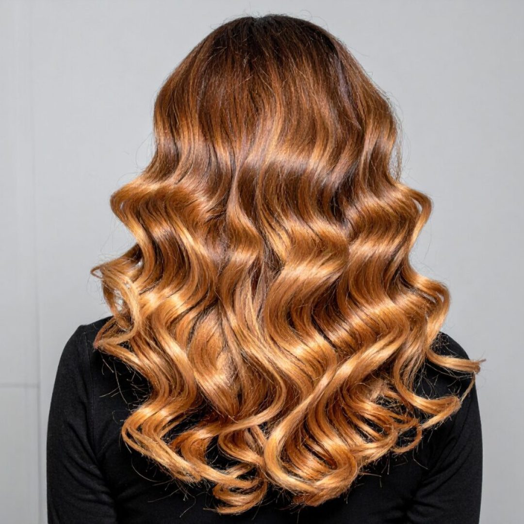 Golden copper waves on long hair